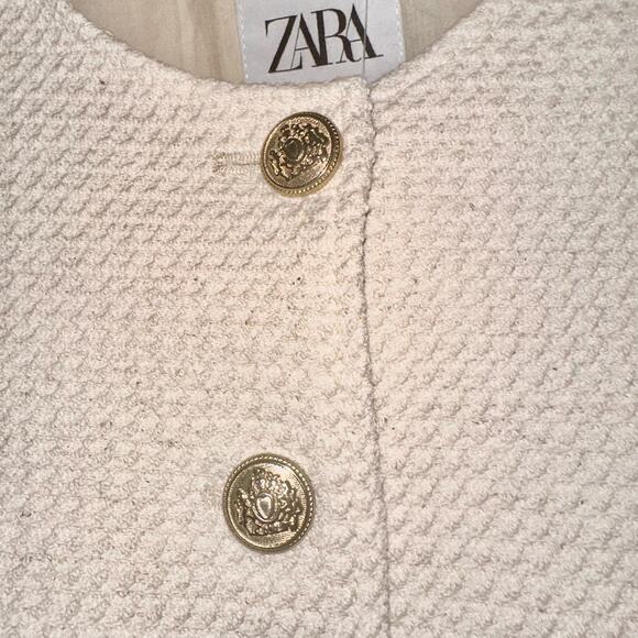 NWT Zara Cream Textured Cropped Jacket Gold Buttons Bloggers Fave Womens Size M - Picture 7 of 11